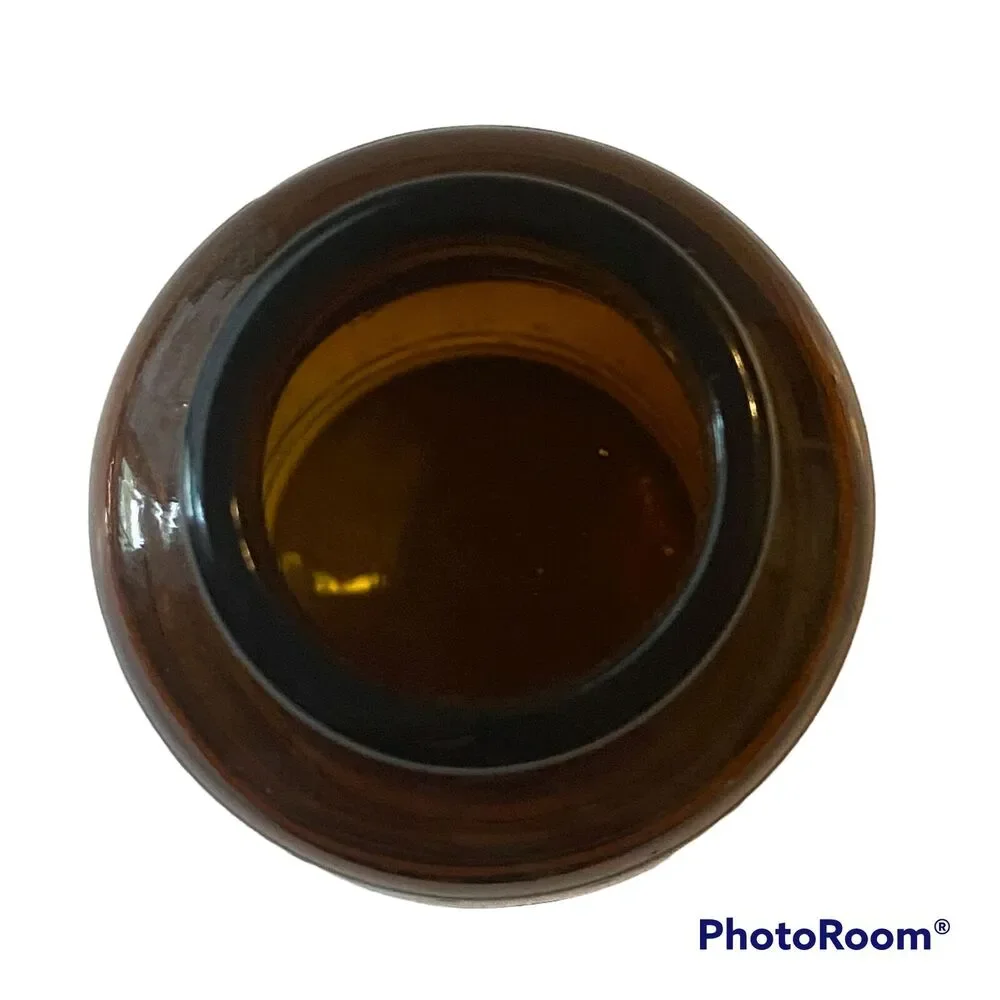 Amber Glass Bottle 1970s 4 inch Crock Barware Mancave Home Office Desk Shelf